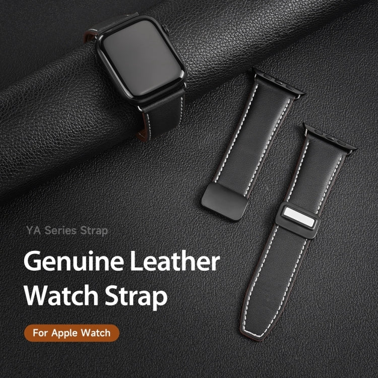 For Apple Watch SE 2023 44mm DUX DUCIS YA Series Magnetic Buckle Genuine Leather Watch Band(Black) - Watch Bands by DUX DUCIS | Online Shopping South Africa | PMC Jewellery | Buy Now Pay Later Mobicred