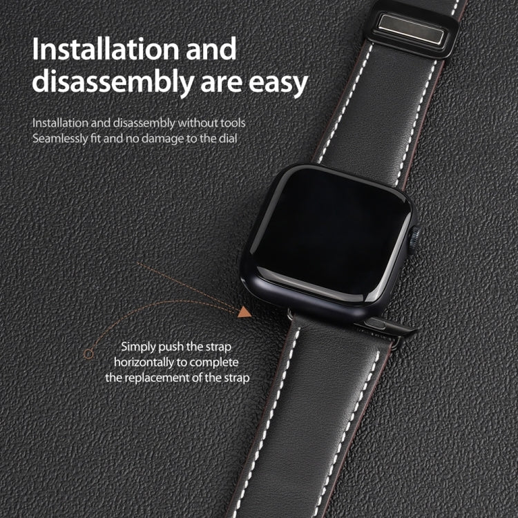 For Apple Watch SE 2023 44mm DUX DUCIS YA Series Magnetic Buckle Genuine Leather Watch Band(Black) - Watch Bands by DUX DUCIS | Online Shopping South Africa | PMC Jewellery | Buy Now Pay Later Mobicred