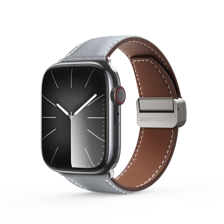 For Apple Watch SE 2023 44mm DUX DUCIS YA Series Magnetic Buckle Genuine Leather Watch Band(Grey) - Watch Bands by DUX DUCIS | Online Shopping South Africa | PMC Jewellery | Buy Now Pay Later Mobicred