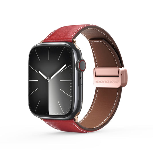 For Apple Watch SE 2023 44mm DUX DUCIS YA Series Magnetic Buckle Genuine Leather Watch Band(Red) - Watch Bands by DUX DUCIS | Online Shopping South Africa | PMC Jewellery | Buy Now Pay Later Mobicred