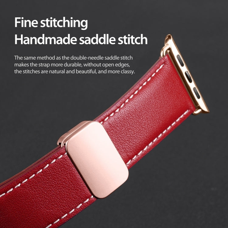 For Apple Watch SE 2023 44mm DUX DUCIS YA Series Magnetic Buckle Genuine Leather Watch Band(Red) - Watch Bands by DUX DUCIS | Online Shopping South Africa | PMC Jewellery | Buy Now Pay Later Mobicred