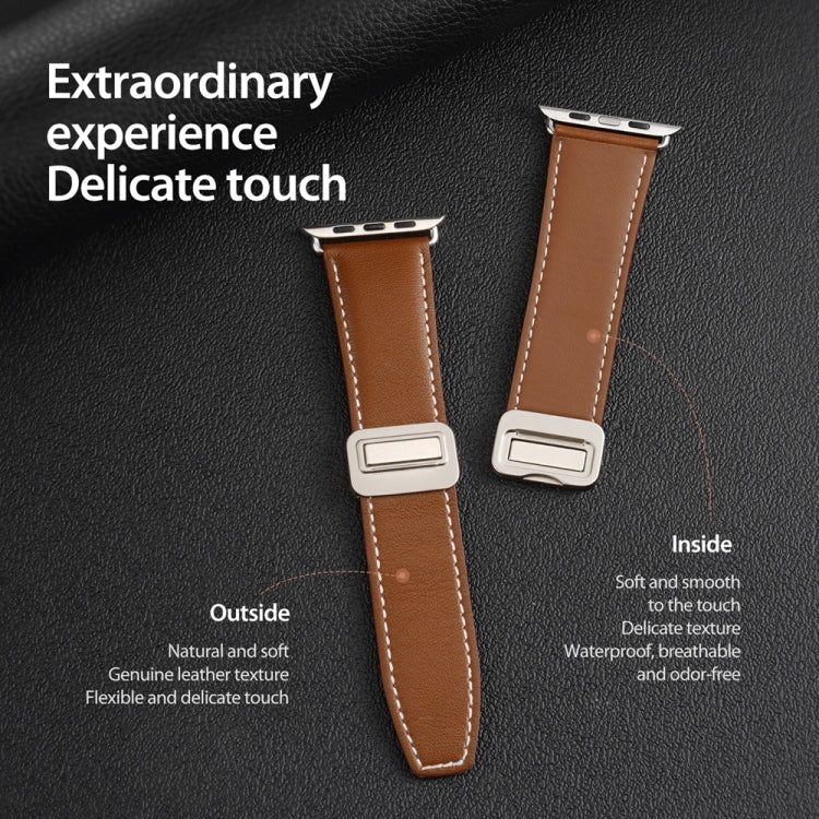 For Apple Watch SE 2023 40mm DUX DUCIS YA Series Magnetic Buckle Genuine Leather Watch Band(Brown) - Watch Bands by DUX DUCIS | Online Shopping South Africa | PMC Jewellery | Buy Now Pay Later Mobicred