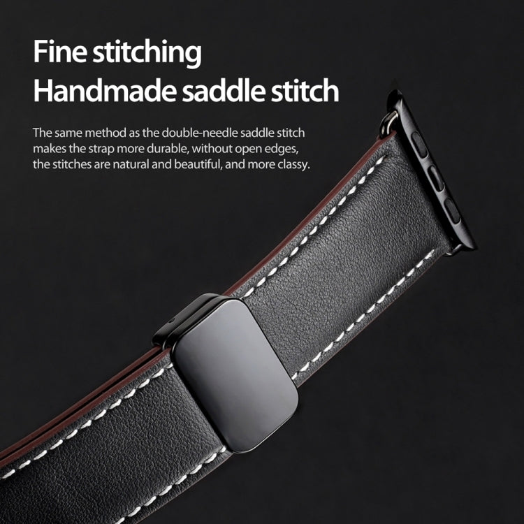 For Apple Watch Ultra 2 49mm DUX DUCIS YA Series Magnetic Buckle Genuine Leather Watch Band(Black) - Watch Bands by DUX DUCIS | Online Shopping South Africa | PMC Jewellery | Buy Now Pay Later Mobicred