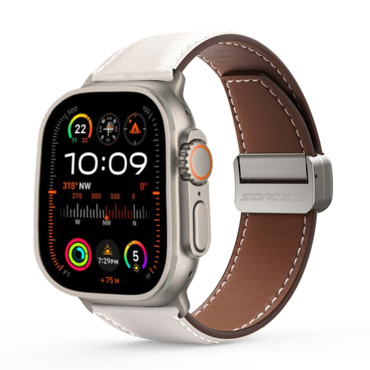 For Apple Watch Ultra 2 49mm DUX DUCIS YA Series Magnetic Buckle Genuine Leather Watch Band(White) - Watch Bands by DUX DUCIS | Online Shopping South Africa | PMC Jewellery | Buy Now Pay Later Mobicred