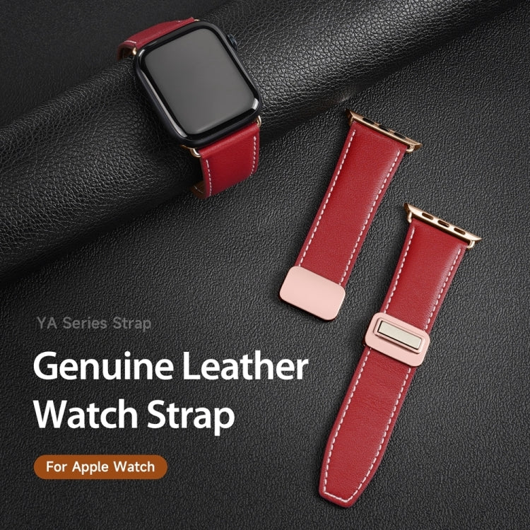 For Apple Watch Series 9 45mm DUX DUCIS YA Series Magnetic Buckle Genuine Leather Watch Band(Red) - Watch Bands by DUX DUCIS | Online Shopping South Africa | PMC Jewellery | Buy Now Pay Later Mobicred