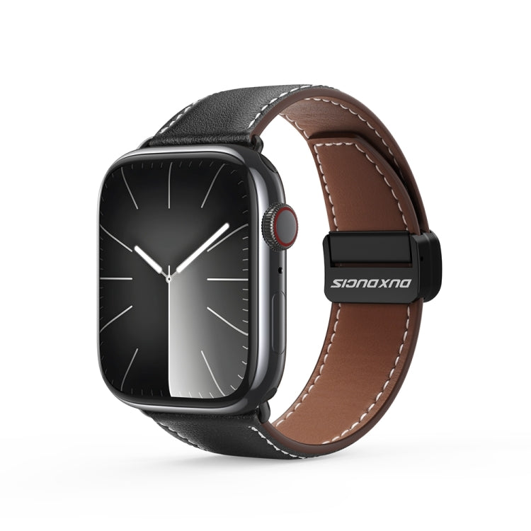 For Apple Watch Series 9 41mm DUX DUCIS YA Series Magnetic Buckle Genuine Leather Watch Band(Black) - Watch Bands by DUX DUCIS | Online Shopping South Africa | PMC Jewellery | Buy Now Pay Later Mobicred