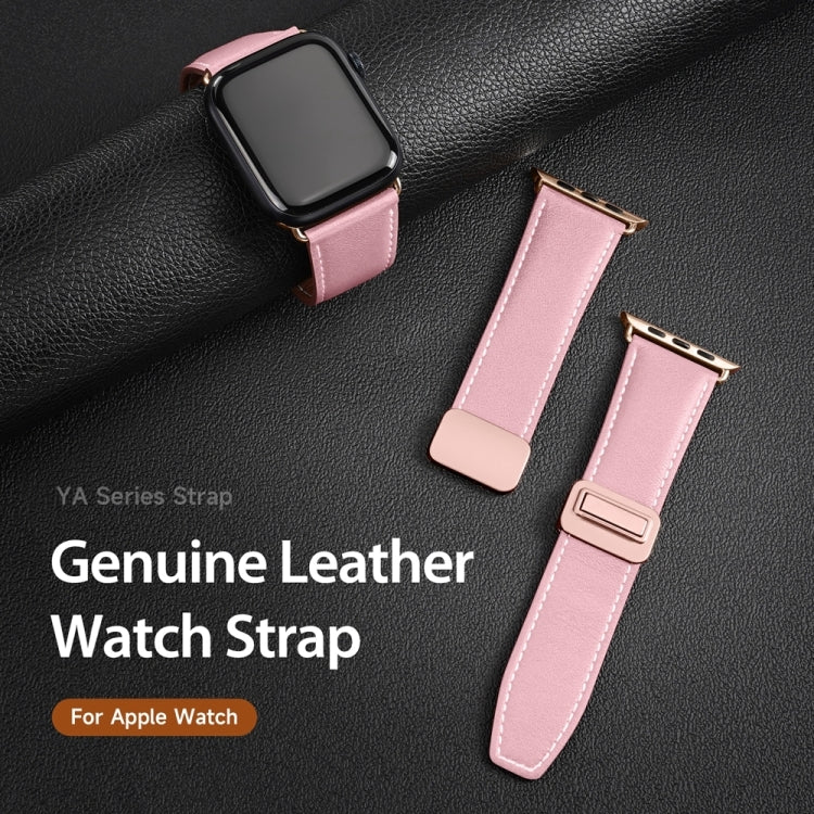 For Apple Watch Ultra 49mm DUX DUCIS YA Series Magnetic Buckle Genuine Leather Watch Band(Pink) - Watch Bands by DUX DUCIS | Online Shopping South Africa | PMC Jewellery | Buy Now Pay Later Mobicred