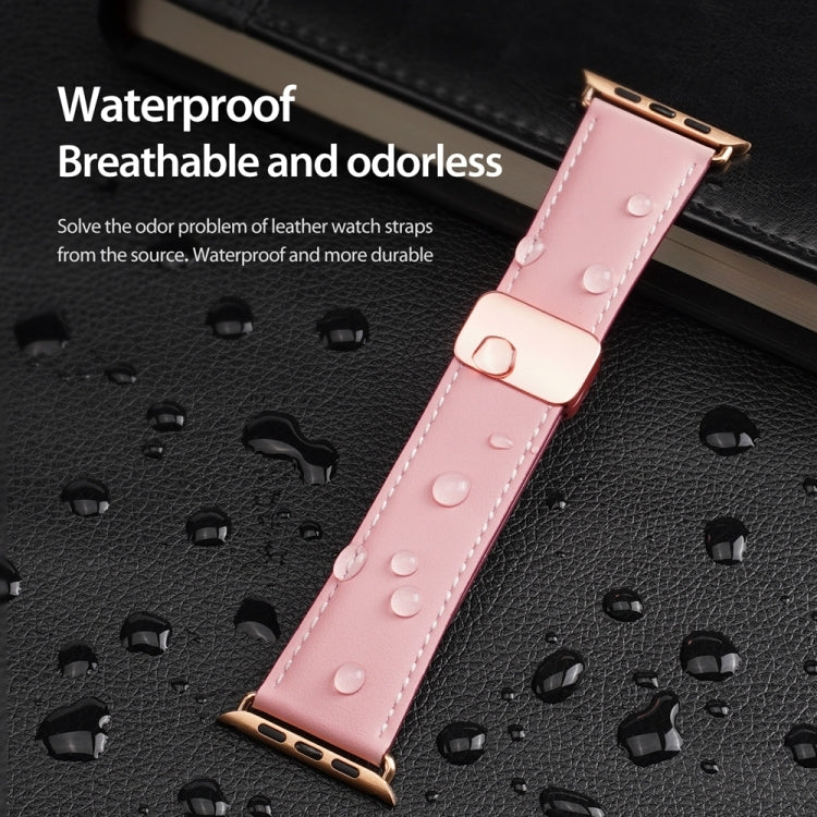 For Apple Watch Series 8 45mm DUX DUCIS YA Series Magnetic Buckle Genuine Leather Watch Band(Pink) - Watch Bands by DUX DUCIS | Online Shopping South Africa | PMC Jewellery | Buy Now Pay Later Mobicred