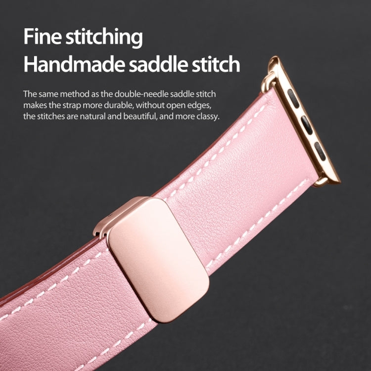 For Apple Watch SE 2022 40mm DUX DUCIS YA Series Magnetic Buckle Genuine Leather Watch Band(Pink) - Watch Bands by DUX DUCIS | Online Shopping South Africa | PMC Jewellery | Buy Now Pay Later Mobicred