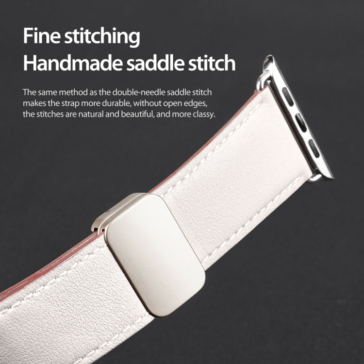 For Apple Watch SE 2022 44mm DUX DUCIS YA Series Magnetic Buckle Genuine Leather Watch Band(White) - Watch Bands by DUX DUCIS | Online Shopping South Africa | PMC Jewellery | Buy Now Pay Later Mobicred