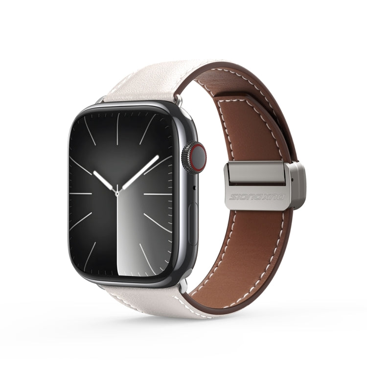 For Apple Watch Series 7 41mm DUX DUCIS YA Series Magnetic Buckle Genuine Leather Watch Band(White) - Watch Bands by DUX DUCIS | Online Shopping South Africa | PMC Jewellery | Buy Now Pay Later Mobicred