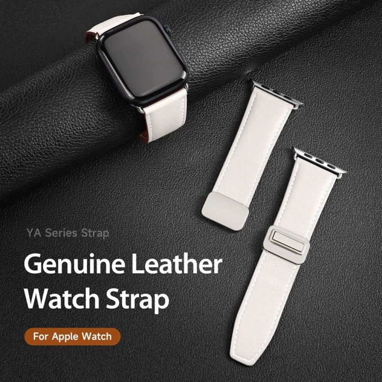 For Apple Watch Series 7 45mm DUX DUCIS YA Series Magnetic Buckle Genuine Leather Watch Band(White) - Watch Bands by DUX DUCIS | Online Shopping South Africa | PMC Jewellery | Buy Now Pay Later Mobicred