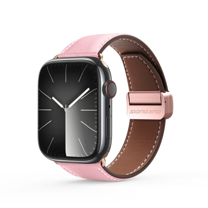 For Apple Watch Series 5 44mm DUX DUCIS YA Series Magnetic Buckle Genuine Leather Watch Band(Pink) - Watch Bands by DUX DUCIS | Online Shopping South Africa | PMC Jewellery | Buy Now Pay Later Mobicred