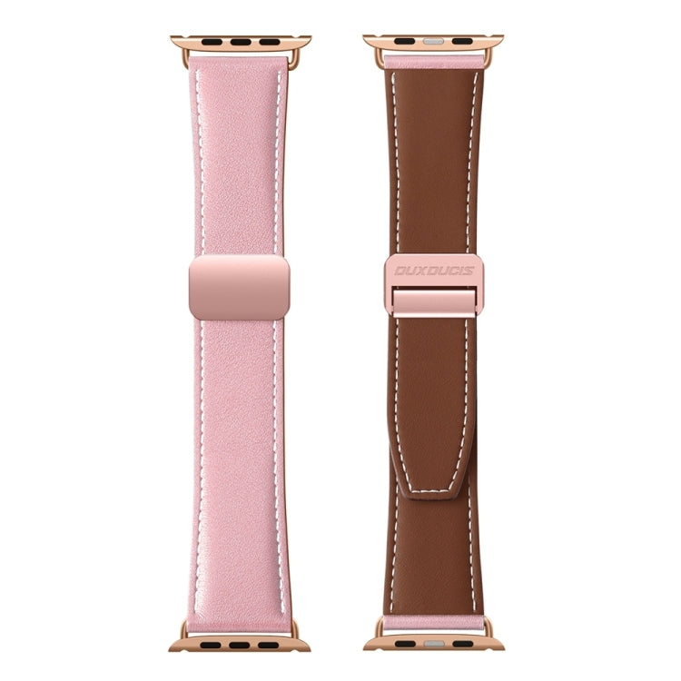 For Apple Watch Series 5 44mm DUX DUCIS YA Series Magnetic Buckle Genuine Leather Watch Band(Pink) - Watch Bands by DUX DUCIS | Online Shopping South Africa | PMC Jewellery | Buy Now Pay Later Mobicred