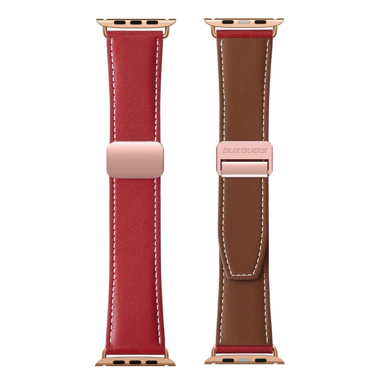 For Apple Watch Series 5 44mm DUX DUCIS YA Series Magnetic Buckle Genuine Leather Watch Band(Red) - Watch Bands by DUX DUCIS | Online Shopping South Africa | PMC Jewellery | Buy Now Pay Later Mobicred