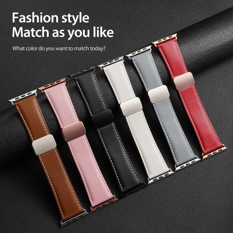 For Apple Watch Series 4 44mm DUX DUCIS YA Series Magnetic Buckle Genuine Leather Watch Band(Pink) - Watch Bands by DUX DUCIS | Online Shopping South Africa | PMC Jewellery | Buy Now Pay Later Mobicred