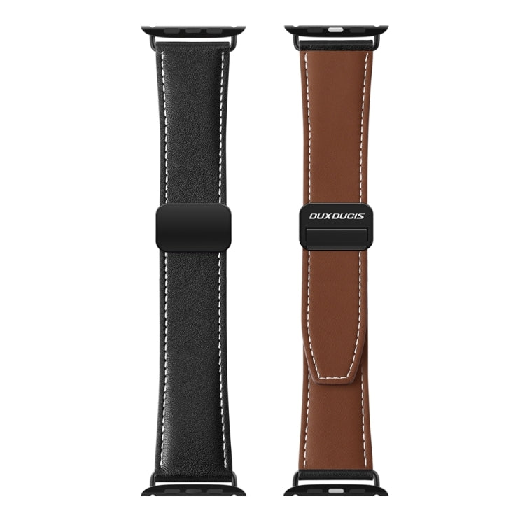 For Apple Watch 38mm DUX DUCIS YA Series Magnetic Buckle Genuine Leather Watch Band(Black) - Watch Bands by DUX DUCIS | Online Shopping South Africa | PMC Jewellery | Buy Now Pay Later Mobicred