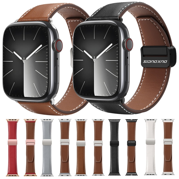 For Apple Watch SE 44mm DUX DUCIS YA Series Magnetic Buckle Genuine Leather Watch Band(Brown) - Watch Bands by DUX DUCIS | Online Shopping South Africa | PMC Jewellery | Buy Now Pay Later Mobicred