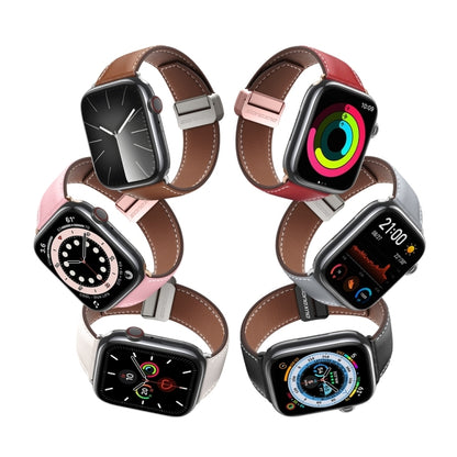 For Apple Watch Series 6 44mm DUX DUCIS YA Series Magnetic Buckle Genuine Leather Watch Band(Pink) - Watch Bands by DUX DUCIS | Online Shopping South Africa | PMC Jewellery | Buy Now Pay Later Mobicred