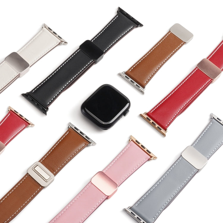 For Apple Watch Series 8 45mm DUX DUCIS YA Series Magnetic Buckle Genuine Leather Watch Band(Brown) - Watch Bands by DUX DUCIS | Online Shopping South Africa | PMC Jewellery | Buy Now Pay Later Mobicred