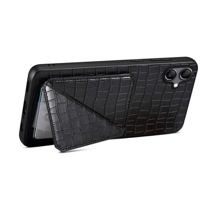 For Samsung Galaxy S24 5G Denior Imitation Crocodile Leather Back Phone Case with Holder(Black) - Galaxy S24 5G Cases by Denior | Online Shopping South Africa | PMC Jewellery | Buy Now Pay Later Mobicred