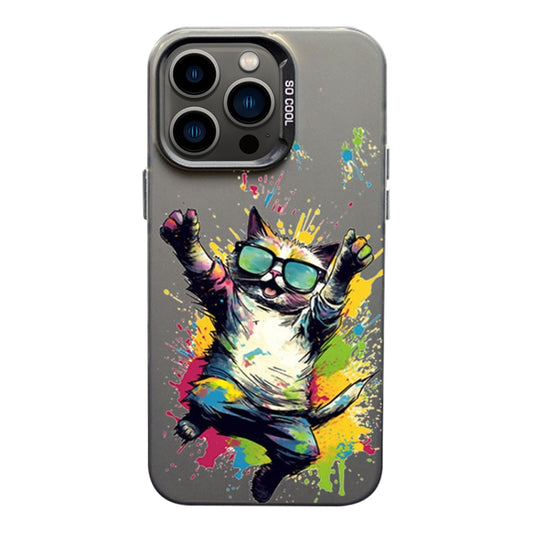 For iPhone 12 Pro Max Color Ink Frosted PC+TPU Phone Case(Glasses Cat) - iPhone 12 Pro Max Cases by PMC Jewellery | Online Shopping South Africa | PMC Jewellery