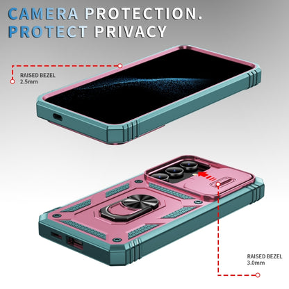 For Samsung Galaxy S24 5G Sliding Camshield TPU + PC Phone Case with Holder(Pink+Green) - Galaxy S24 5G Cases by PMC Jewellery | Online Shopping South Africa | PMC Jewellery