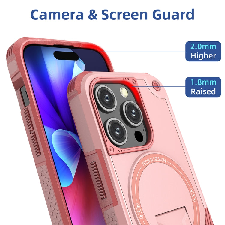 For iPhone 15 Plus MagSafe Holder Armor PC Hybrid TPU Phone Case(Pink) - iPhone 15 Plus Cases by PMC Jewellery | Online Shopping South Africa | PMC Jewellery