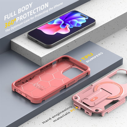 For iPhone 14 Plus MagSafe Holder Armor PC Hybrid TPU Phone Case(Pink) - iPhone 14 Plus Cases by PMC Jewellery | Online Shopping South Africa | PMC Jewellery