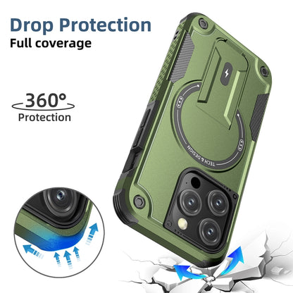 For iPhone 14 MagSafe Holder Armor PC Hybrid TPU Phone Case(Army Green) - iPhone 14 Cases by PMC Jewellery | Online Shopping South Africa | PMC Jewellery