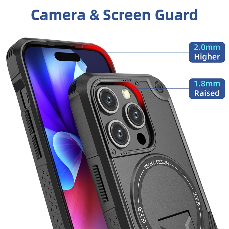 For iPhone 14 Pro MagSafe Holder Armor PC Hybrid TPU Phone Case(Black) - iPhone 14 Pro Cases by PMC TechLife | Online Shopping South Africa | PMC TechLife