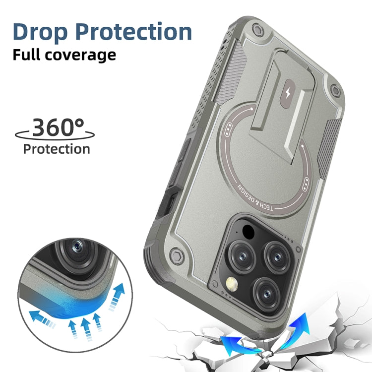 For iPhone 14 Pro Max Armor Magsafe Holder PC Hybrid TPU Phone Case(Grey) - iPhone 14 Pro Max Cases by PMC TechLife | Online Shopping South Africa | PMC TechLife | Buy Now Pay Later Mobicred