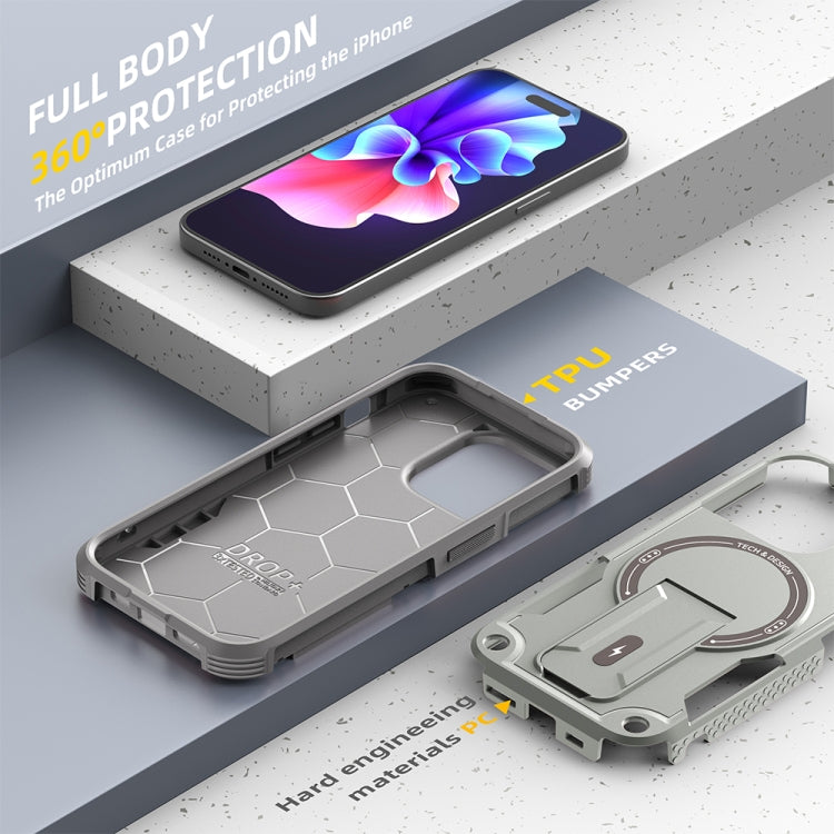 For iPhone 14 Pro Max MagSafe Holder Armor PC Hybrid TPU Phone Case(Grey) - iPhone 14 Pro Max Cases by PMC Jewellery | Online Shopping South Africa | PMC Jewellery