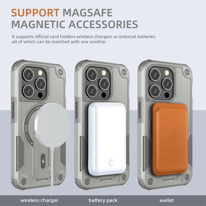 For iPhone 14 Pro Max MagSafe Holder Armor PC Hybrid TPU Phone Case(Grey) - iPhone 14 Pro Max Cases by PMC Jewellery | Online Shopping South Africa | PMC Jewellery