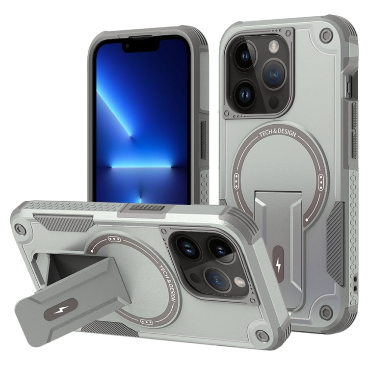 For iPhone 13 Pro MagSafe Holder Armor PC Hybrid TPU Phone Case(Grey) - iPhone 13 Pro Cases by PMC Jewellery | Online Shopping South Africa | PMC Jewellery