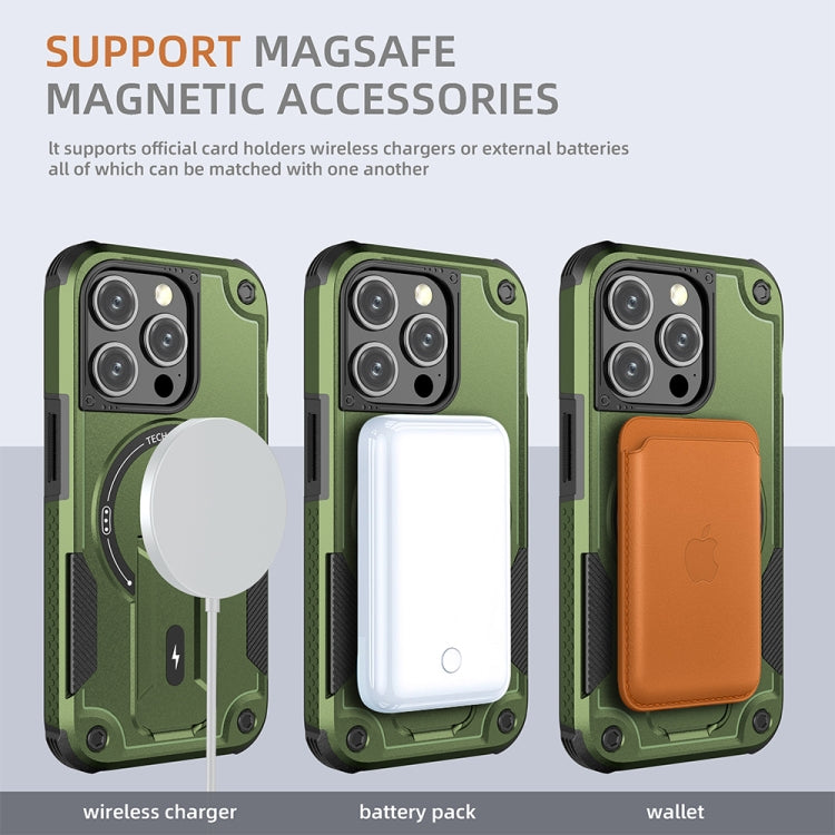 For iPhone 13 MagSafe Holder Armor PC Hybrid TPU Phone Case(Army Green) - iPhone 13 Cases by PMC Jewellery | Online Shopping South Africa | PMC Jewellery