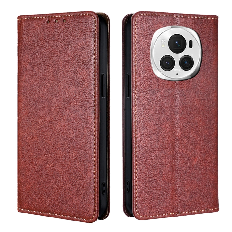 For Honor Magic6 Pro Gloss Oil Solid Color Magnetic Leather Phone Case(Brown) - Honor Cases by PMC Jewellery | Online Shopping South Africa | PMC Jewellery | Buy Now Pay Later Mobicred