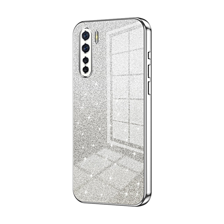 For OPPO Reno3 4G / F15 / A91 Gradient Glitter Powder Electroplated Phone Case(Silver) - OPPO Cases by PMC Jewellery | Online Shopping South Africa | PMC Jewellery | Buy Now Pay Later Mobicred