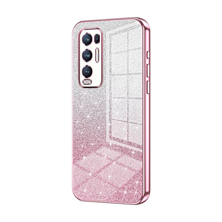 For OPPO Reno5 Pro+ Gradient Glitter Powder Electroplated Phone Case(Pink) - OPPO Cases by PMC Jewellery | Online Shopping South Africa | PMC Jewellery | Buy Now Pay Later Mobicred