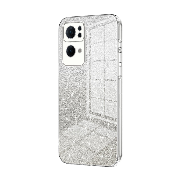 For OPPO Reno7 Pro Gradient Glitter Powder Electroplated Phone Case(Transparent) - free shipping - PMC TechLife - Order now!