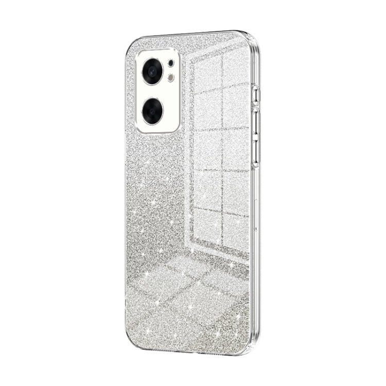 For OPPO Reno7 SE Gradient Glitter Powder Electroplated Phone Case(Transparent) - OPPO Cases by PMC TechLife | Online Shopping South Africa | PMC TechLife | Buy Now Pay Later Mobicred
