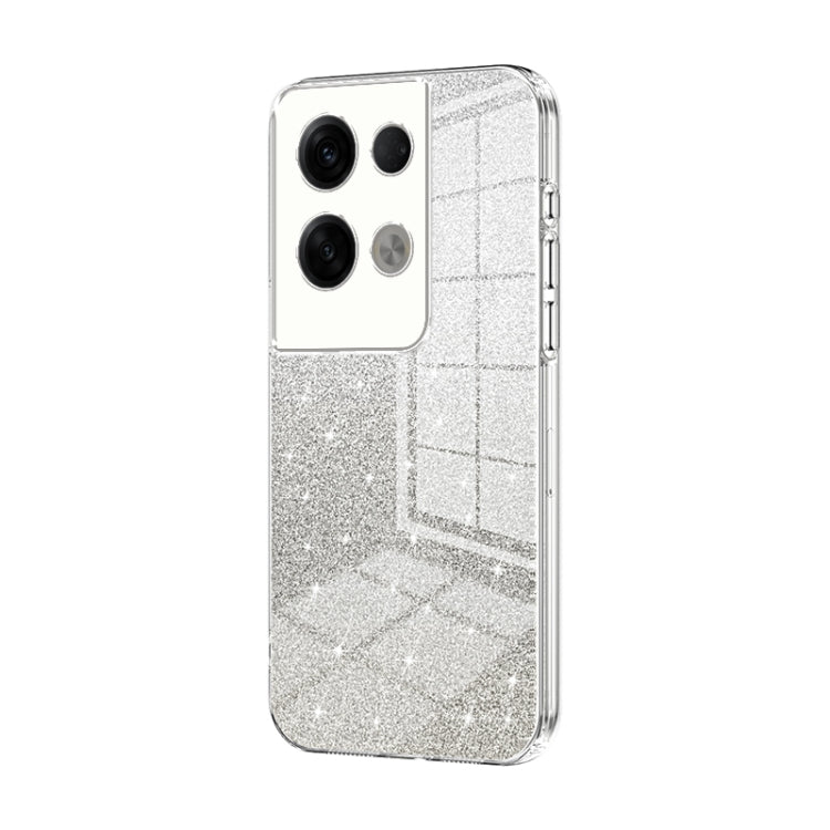 For OPPO Reno8 Pro+ Gradient Glitter Powder Electroplated Phone Case(Transparent) - OPPO Cases by PMC Jewellery | Online Shopping South Africa | PMC Jewellery | Buy Now Pay Later Mobicred