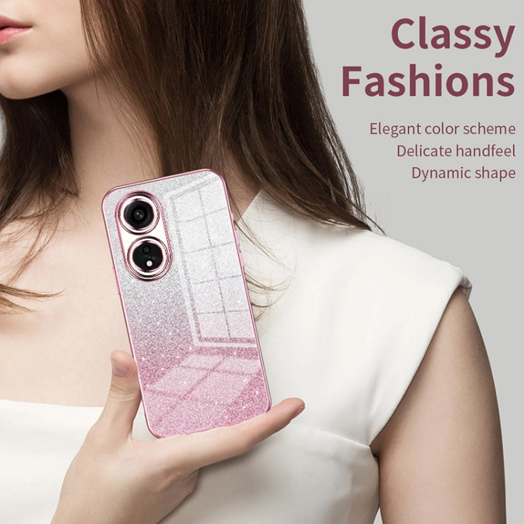 For OPPO Reno7 SE Gradient Glitter Powder Electroplated Phone Case(Transparent) - OPPO Cases by PMC Jewellery | Online Shopping South Africa | PMC Jewellery | Buy Now Pay Later Mobicred