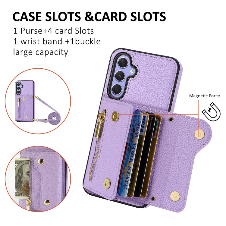 For Samsung Galaxy S24 DF-09 Crossbody Litchi texture Card Bag Design PU Phone Case(Purple) - Galaxy S24 5G Cases by PMC Jewellery | Online Shopping South Africa | PMC Jewellery | Buy Now Pay Later Mobicred