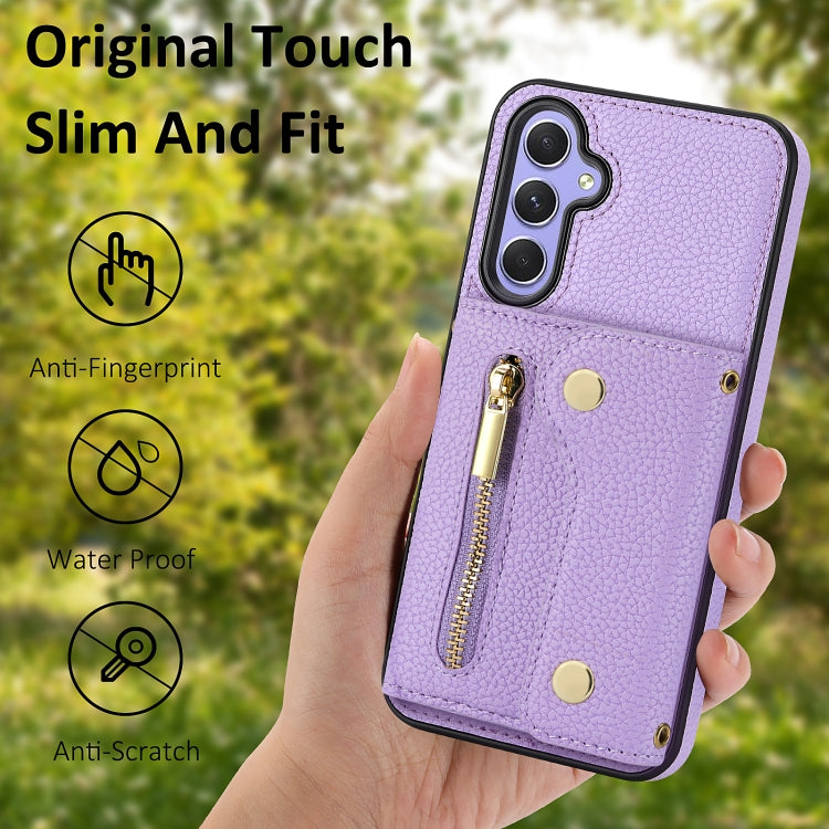 For Samsung Galaxy S24 DF-09 Crossbody Litchi texture Card Bag Design PU Phone Case(Purple) - Galaxy S24 5G Cases by PMC Jewellery | Online Shopping South Africa | PMC Jewellery | Buy Now Pay Later Mobicred