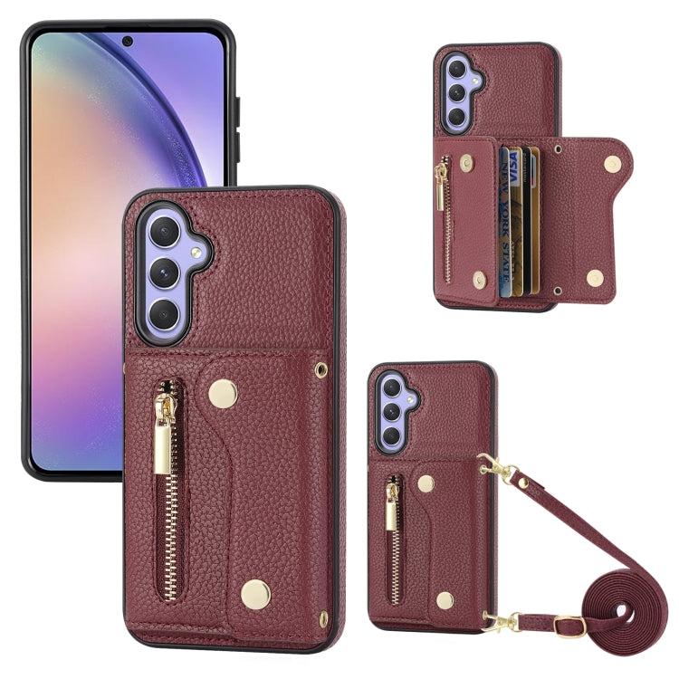 For Samsung Galaxy S24 DF-09 Crossbody Litchi texture Card Bag Design PU Phone Case(Wine Red) - Galaxy S24 5G Cases by PMC Jewellery | Online Shopping South Africa | PMC Jewellery | Buy Now Pay Later Mobicred