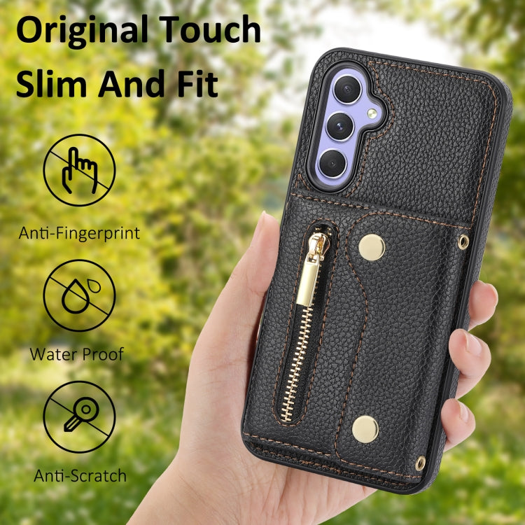 For Samsung Galaxy S24 DF-09 Crossbody Litchi texture Card Bag Design PU Phone Case(Black) - Galaxy S24 5G Cases by PMC Jewellery | Online Shopping South Africa | PMC Jewellery | Buy Now Pay Later Mobicred