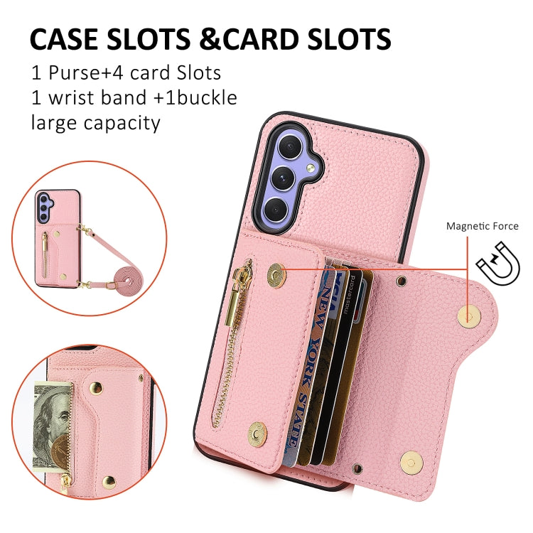 For Samsung Galaxy S24 DF-09 Crossbody Litchi texture Card Bag Design PU Phone Case(Pink) - Galaxy S24 5G Cases by PMC Jewellery | Online Shopping South Africa | PMC Jewellery | Buy Now Pay Later Mobicred