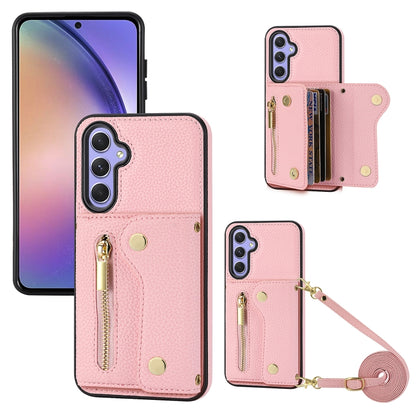 For Samsung Galaxy S24+ DF-09 Crossbody Litchi texture Card Bag Design PU Phone Case(Pink) - Galaxy S24+ 5G Cases by PMC Jewellery | Online Shopping South Africa | PMC Jewellery | Buy Now Pay Later Mobicred