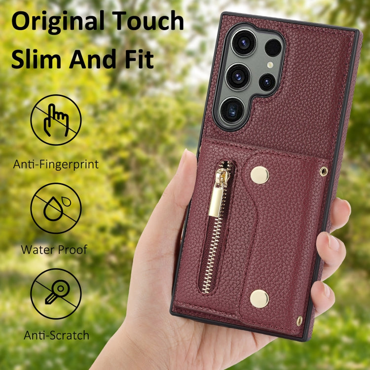 For Samsung Galaxy S24 Ultra DF-09 Crossbody Litchi texture Card Bag Design PU Phone Case(Wine Red) - Galaxy S24 Ultra 5G Cases by PMC Jewellery | Online Shopping South Africa | PMC Jewellery | Buy Now Pay Later Mobicred